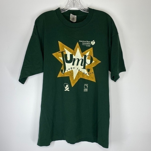 Vintage FOTL Jump Rope For Heart Green Single Stitch Tshirt XL 90s - Picture 1 of 7